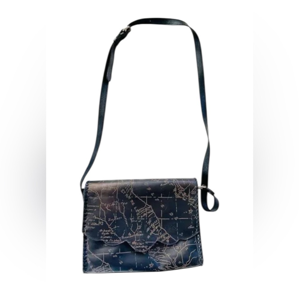 Patricia Nash Purse Leather Sarola Crossbody Black Map Print
